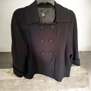 Sandro Black Double-Breasted Cropped Pea Coat Sz.M EUG